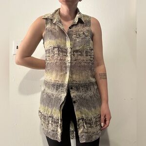 Lush Sheer Patterned Long Top Button Up